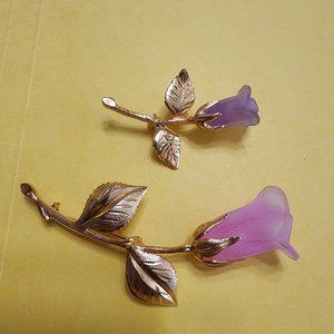 Set of 2 Single Rose Pins Gold Tone, Pink and Lavender, Mother Daughter Gifts 🌹